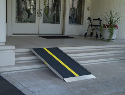 portable ramp for safe access to home entrance with 3 concrete steps